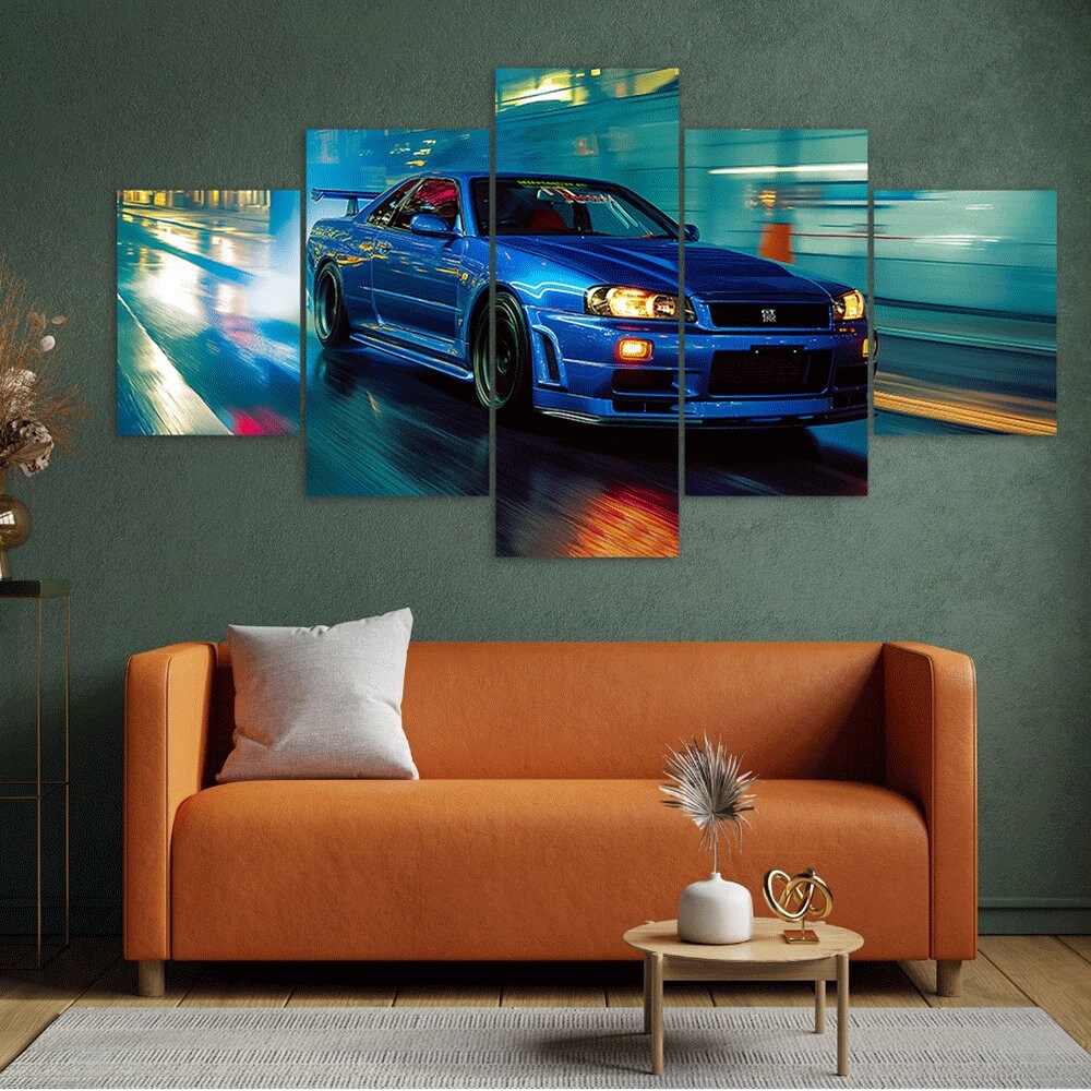 Poster Sur Toile Nissan Skyline GTR R34 - Décoration Murale Sans Cadre - 30x45 Cm - Haute Qualité - Personnalisation Possible