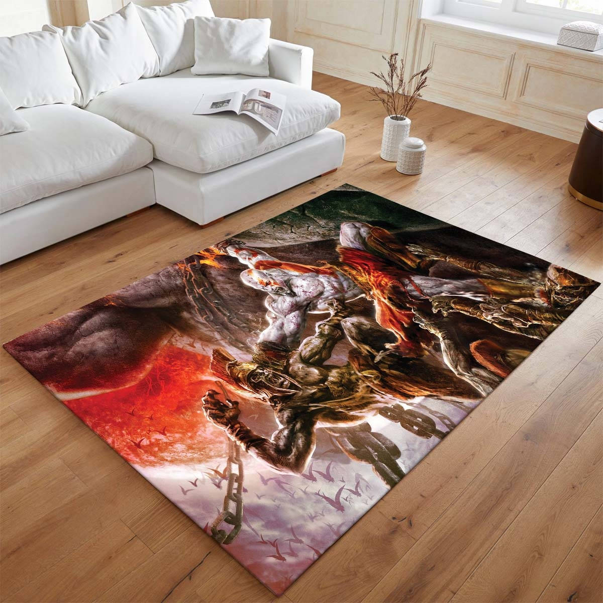 God Of War Ragnark Bataille De Kratos 3 Tapis de salon, Décoration Intérieure Geek Rectangle Moelleux