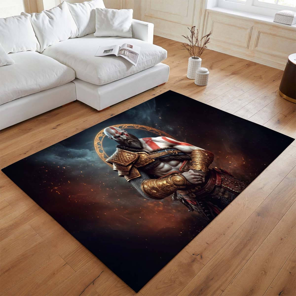 God Of War Ragnark Le Fantme De Kratos De Sparte 10 Tapis de salon, Grand Tapis de Sol Grand Format Thème Jeu Vidéo