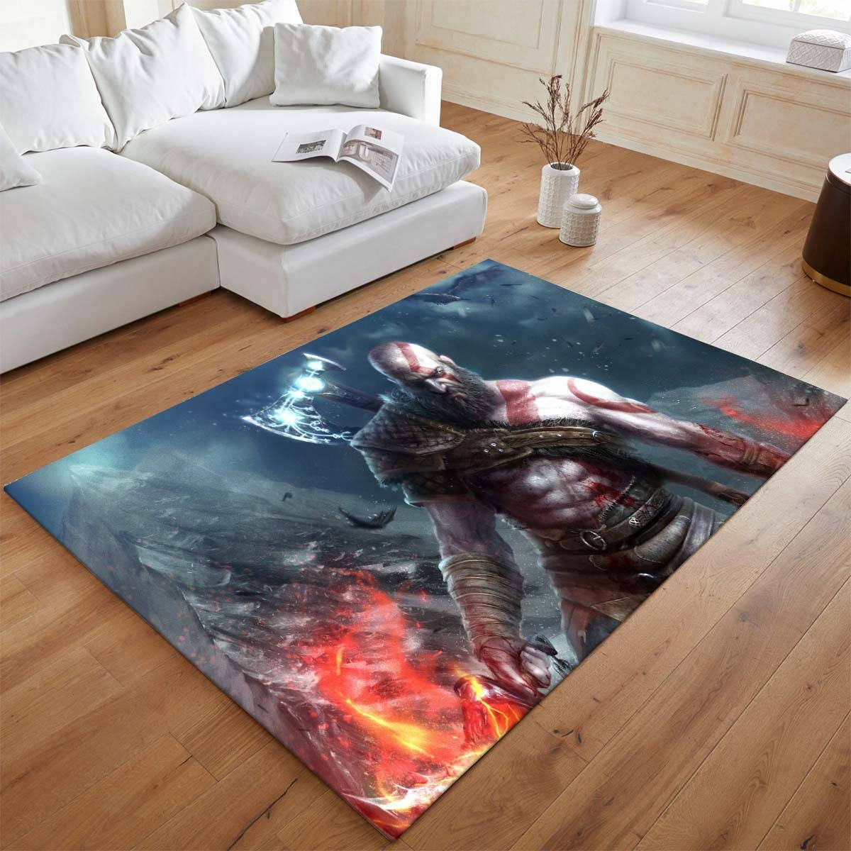 God Of War Ragnark Le Fantme De Kratos De Sparte 2 Tapis de salon, Tapis de Sol pour Chaise Gaming et Bureau