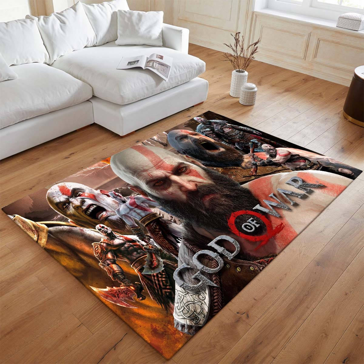 God Of War Ragnark Le Fantme De Kratos De Sparte 5 Tapis de salon, Impression Haute Définition Modèle Univers Fantastique