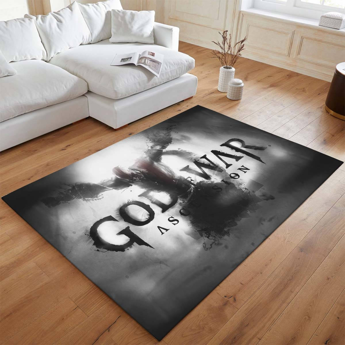 God Of War Ragnark Le Fantme De Kratos De Sparte Tapis de salon, Tapis Poil Court Facile à Nettoyer pour Bureau Gaming