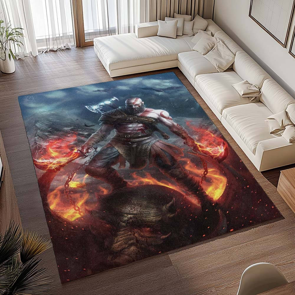 God Of War Ragnark Kratos Fight 2 Tapis de salon, Tapis de Salon Design Épique et Résistant