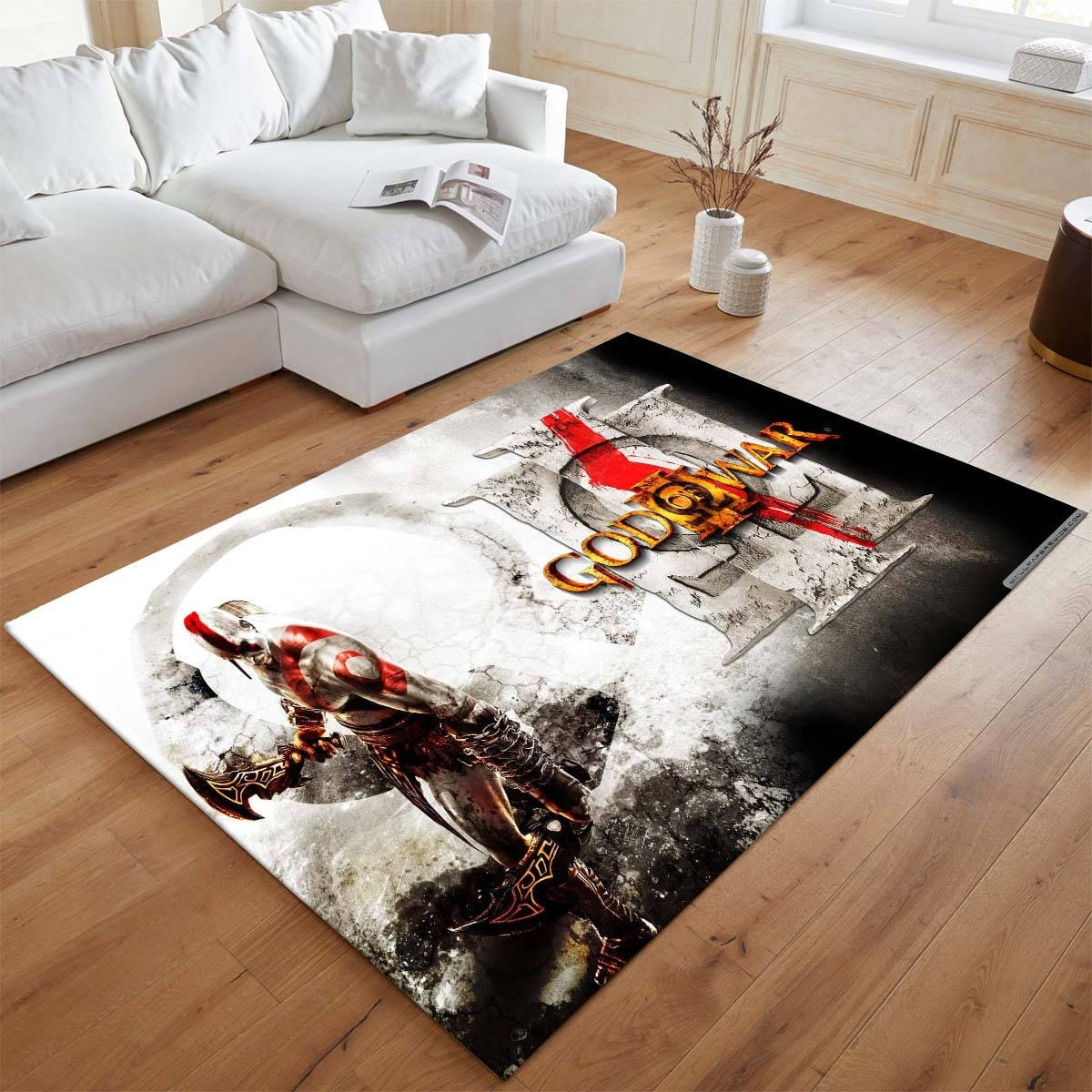God Of War Ragnark Le Fantme De Kratos De Sparte 3 Tapis de salon, Tapis Poil Court Facile à Nettoyer pour Bureau Gaming