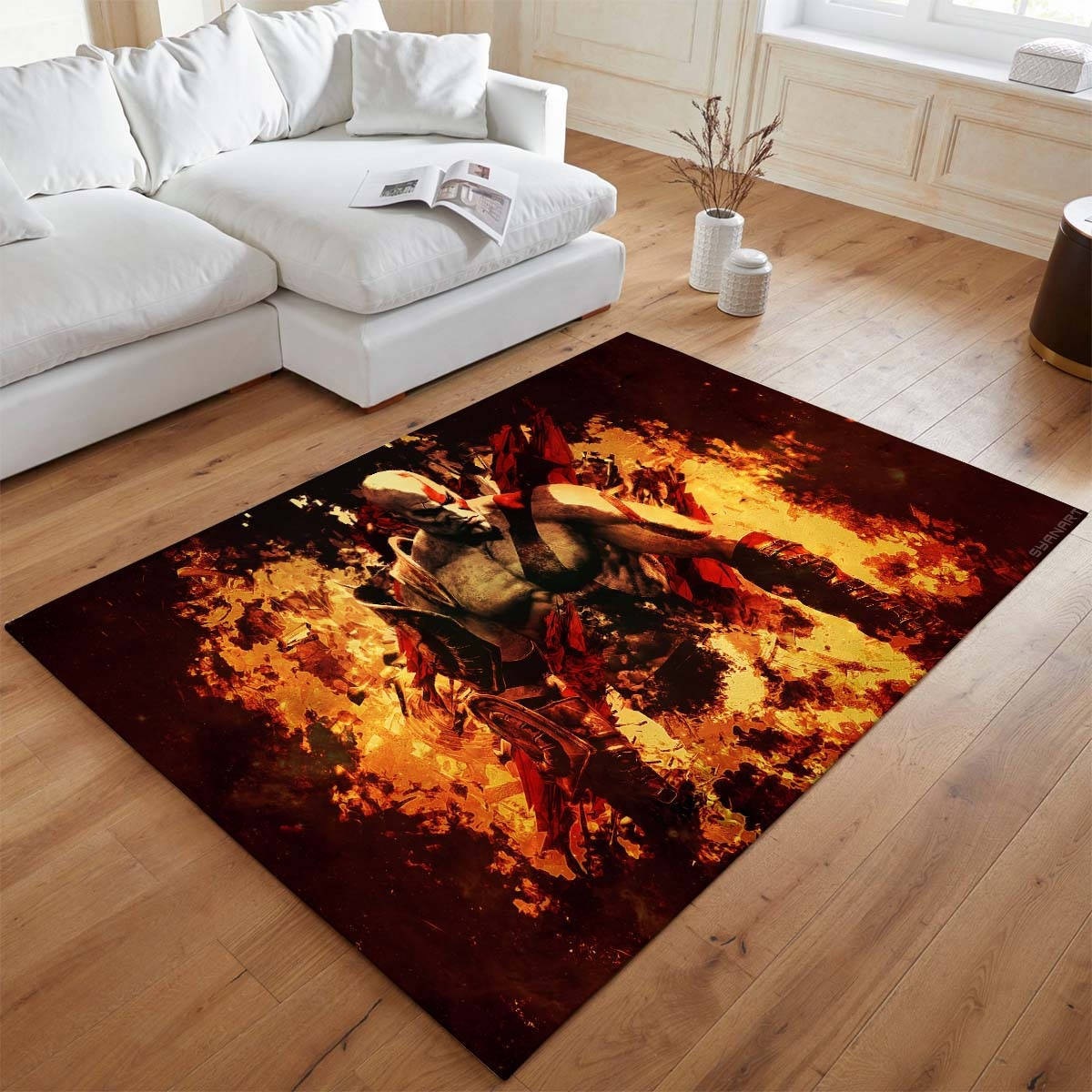 Kratos De God Of War Combat Le Feu Tapis de salon, Tapis de Salon Design Épique et Résistant