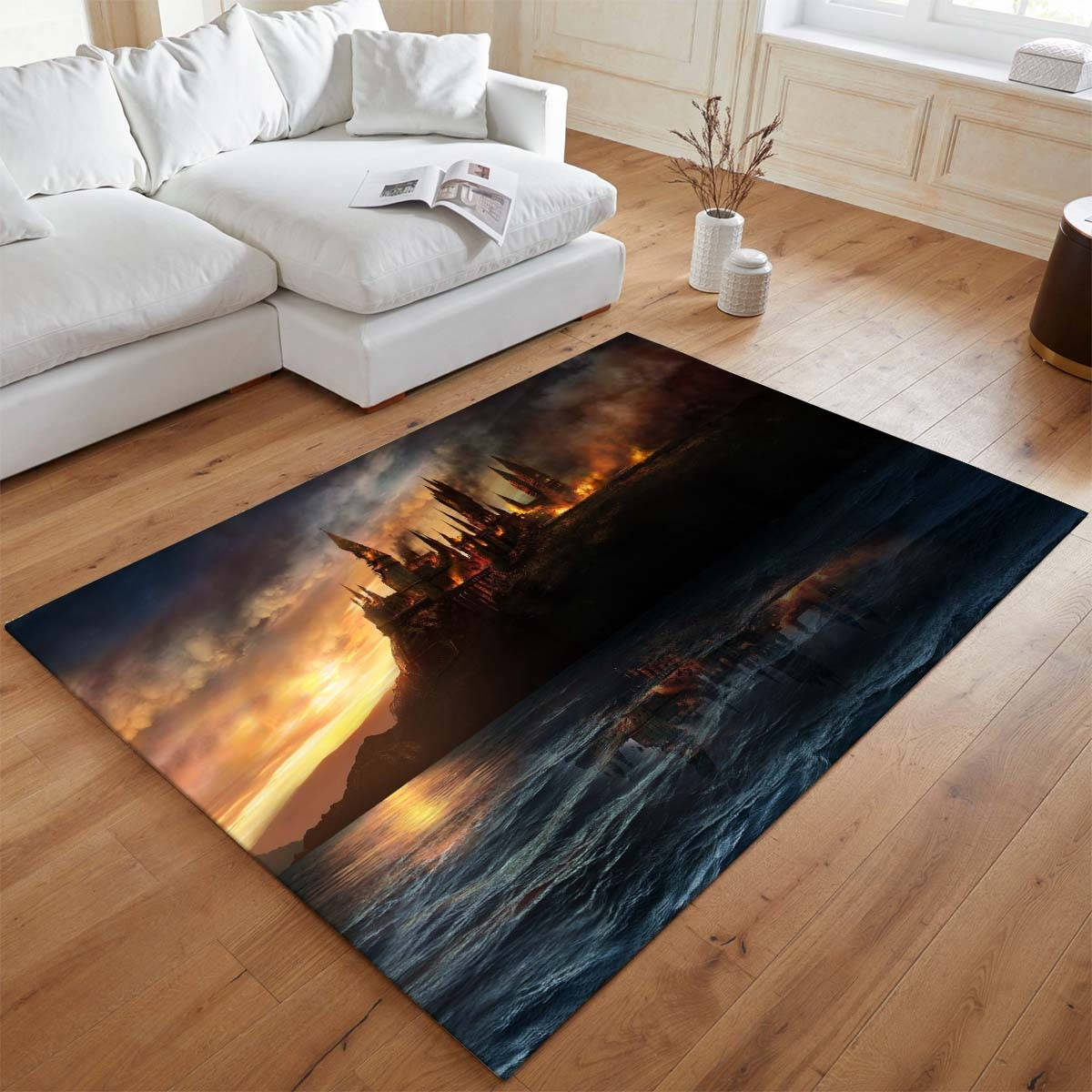 Chteau De Poudlard En Flammes Tapis de chambre, Impression Haute Définition Modèle Maison des Sorciers