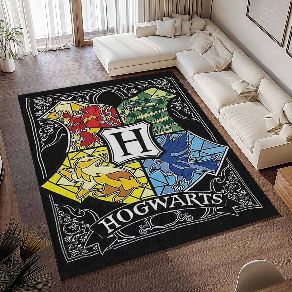 Dessin Du Logo De L'cole De Poudlard De Harry Potter Tapis de chambre, Décoration Intérieure Poudlard Rectangle Moelleux