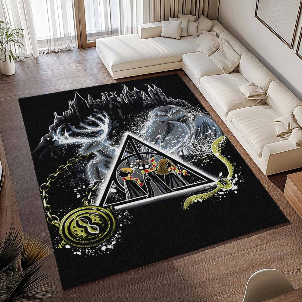 Harry Potter Toujours Symbole Et Hibou Tapis de chambre, Tapis Poil Court Facile à Nettoyer pour Bureau Geek