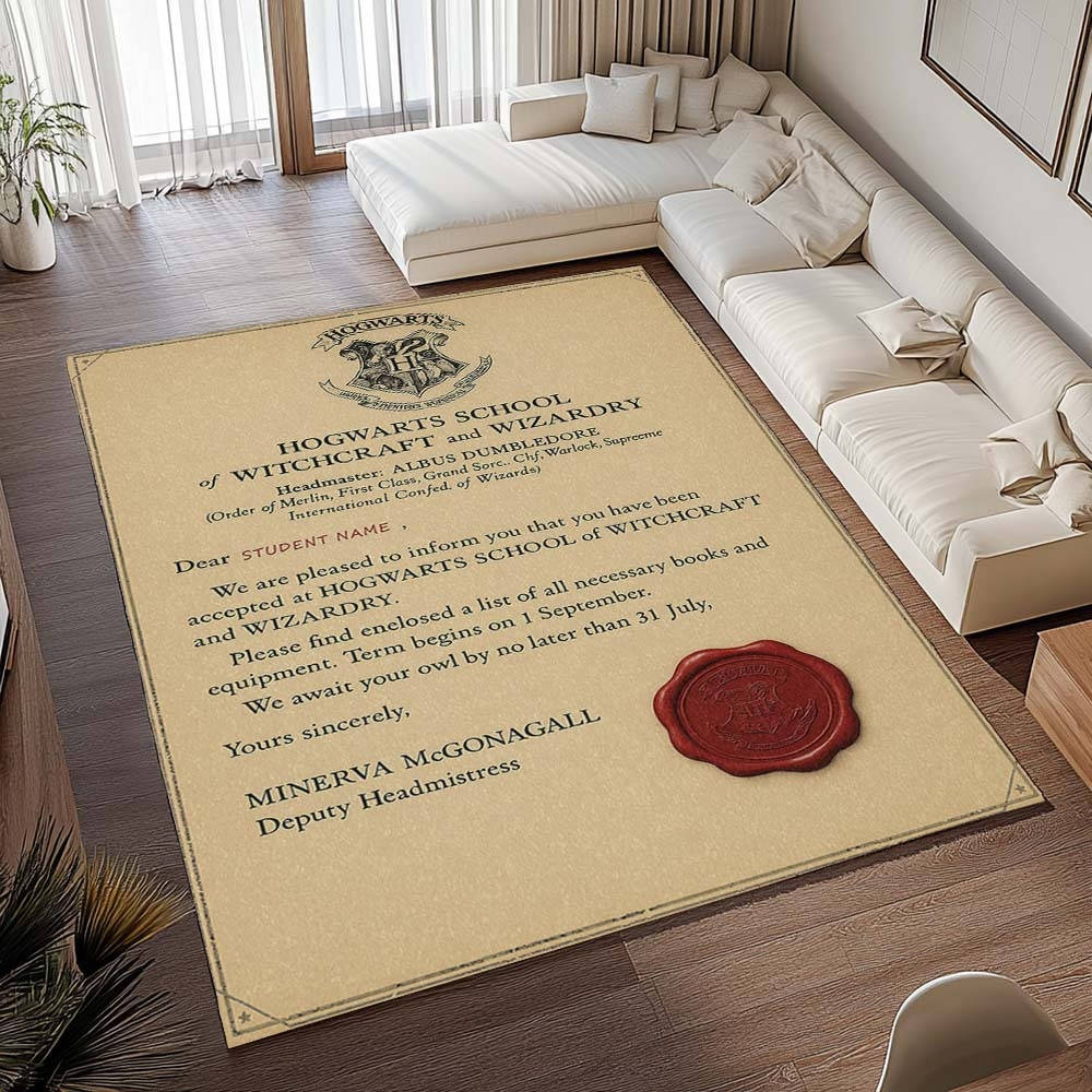 Lettre De Poudlard Personnalise Pour Les Lves Avec Leur Propre Nom Tapis de chambre, Style École de Magie Imprimé pour Chambre de Sorcier