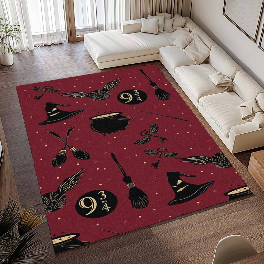Symboles Harry Potter - Nimbus 2000 - Choixpeau Magique Tapis de chambre, Décoration Intérieure Poudlard Rectangle Moelleux