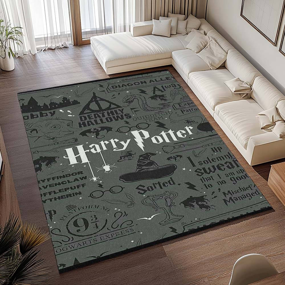 Symboles Harry Potter - Reliques De La Mort - Toujours Tries Tapis de chambre, Style École de Magie Imprimé pour Chambre de Sorcier