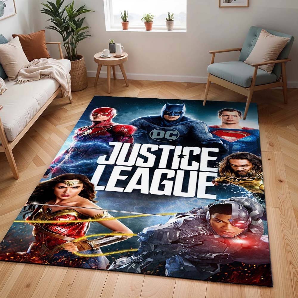 Ligue Des Justiciers Tous Les Personnages 04 Tapis, Style Comics Moderne Imprimé pour Chambre de Geek