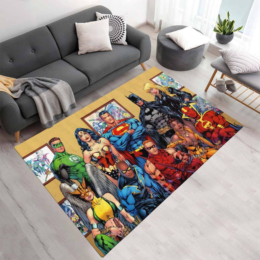 Ligue Des Justiciers Tous Les Personnages 05 Tapis, Tapis Poil Court Facile à Nettoyer pour Bureau Gaming