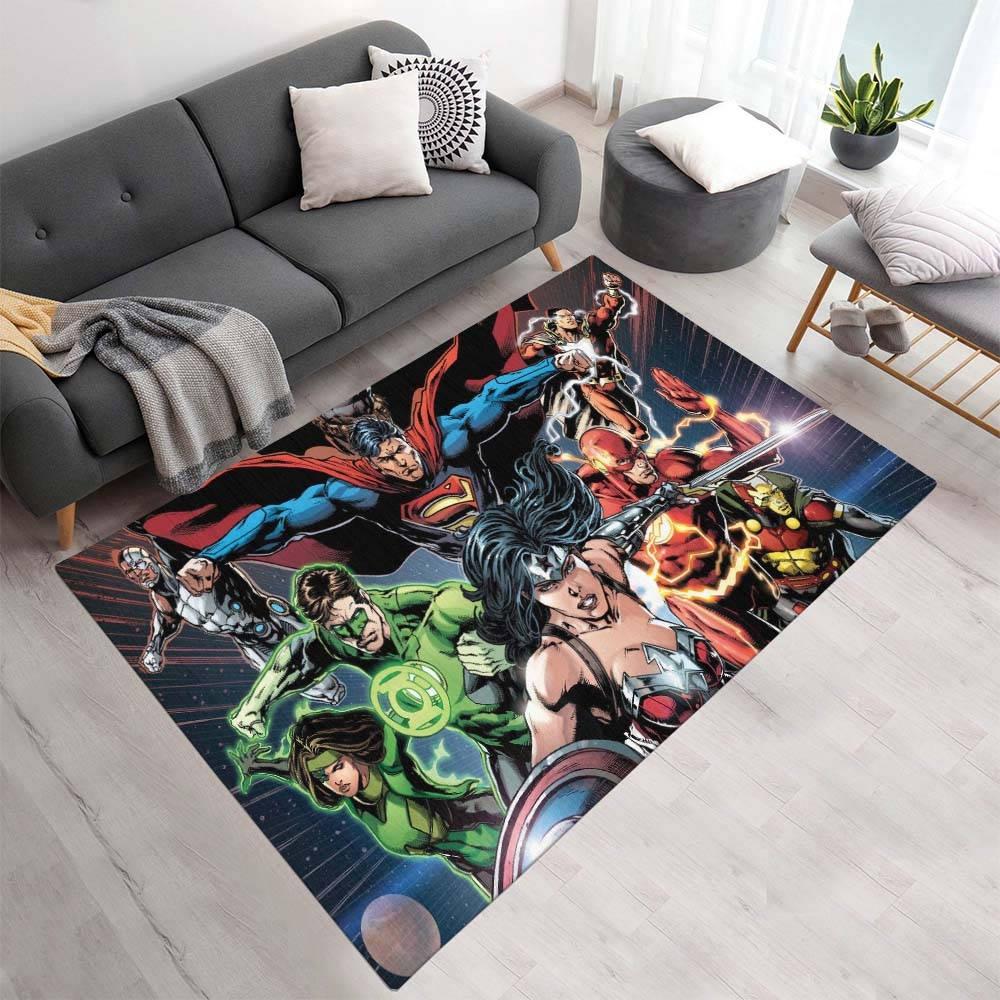 Ligue Des Justiciers Tous Les Personnages 08 Tapis, Tapis Super-Héros Déco Salon et Chambre Enfant