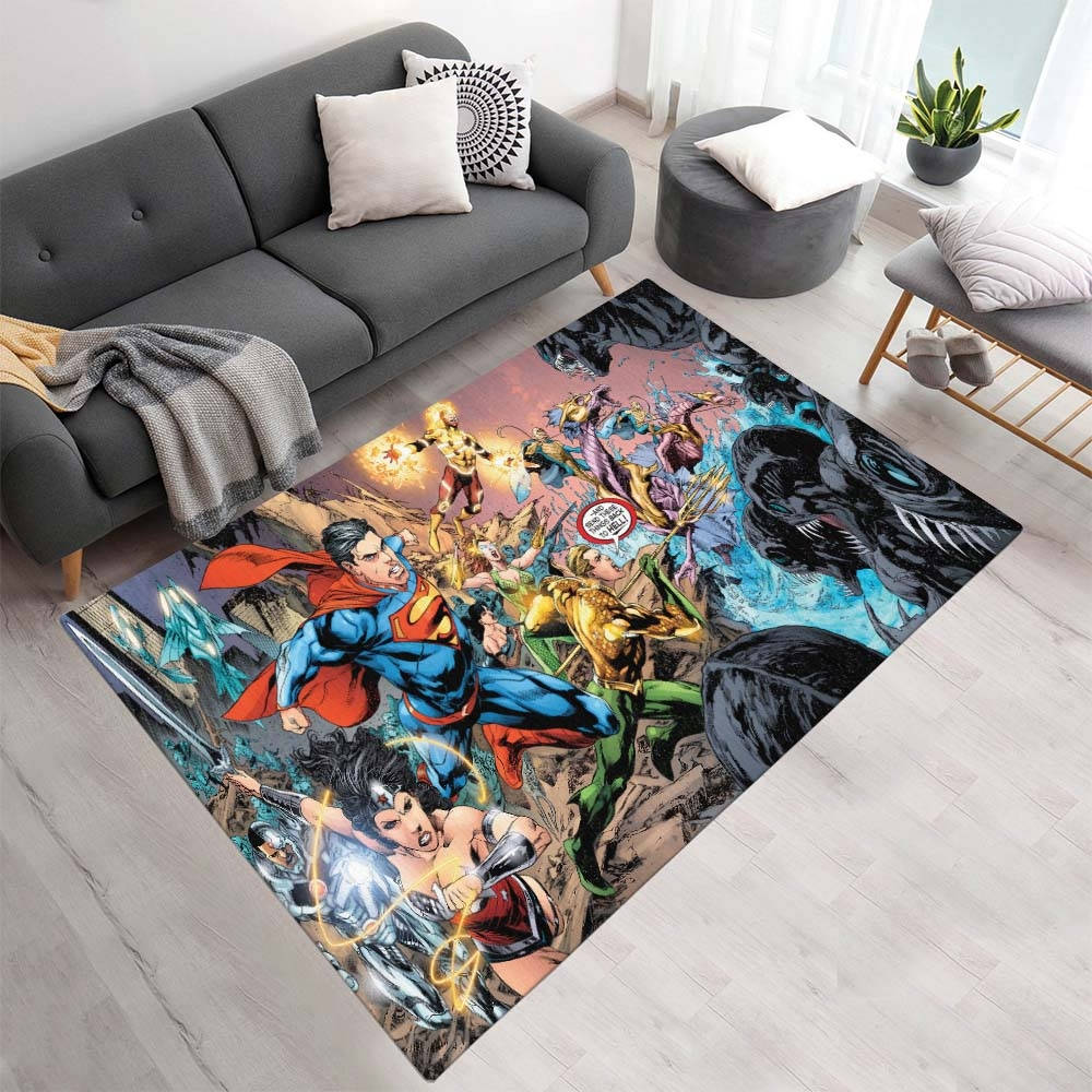Ligue Des Justiciers Tous Les Personnages 11 Tapis, Style Comics Moderne Imprimé pour Chambre de Geek