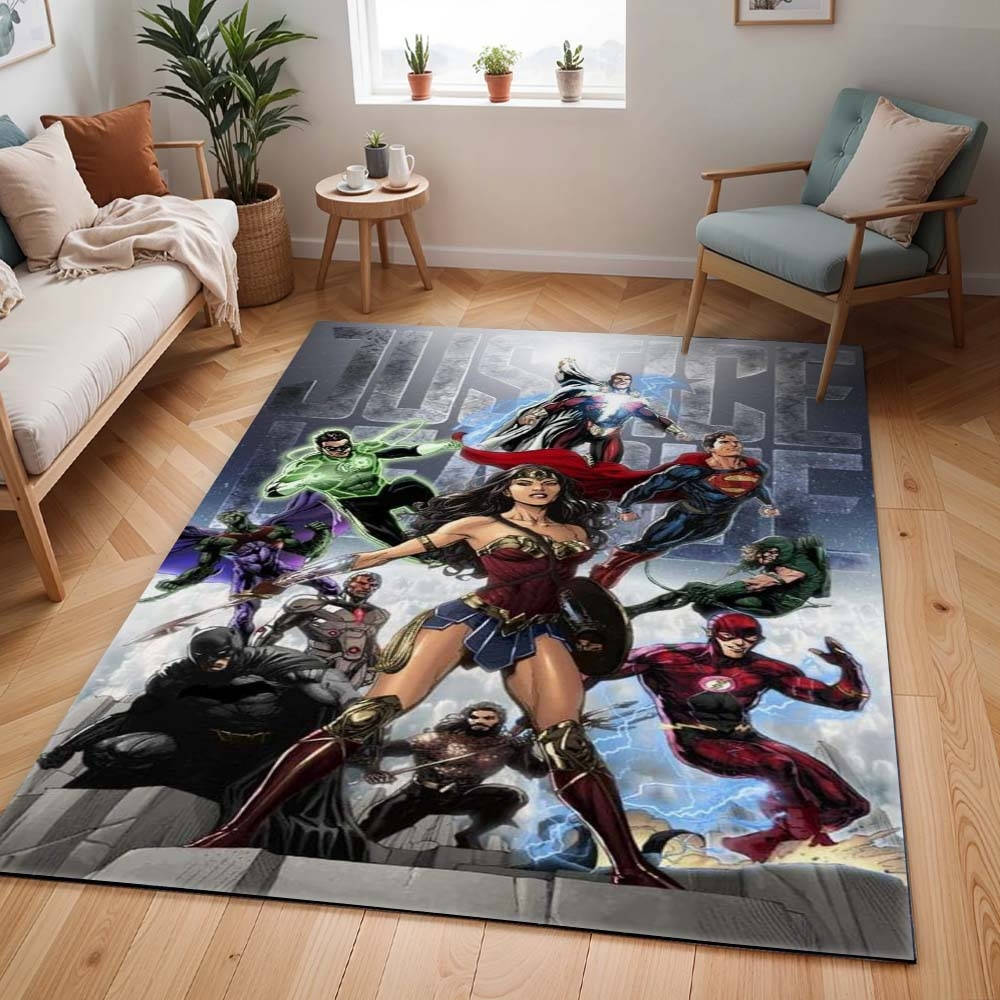 Ligue Des Justiciers Tous Les Personnages 12 Tapis, Tapis de Sol pour Chaise de Bureau et Chambre Ados