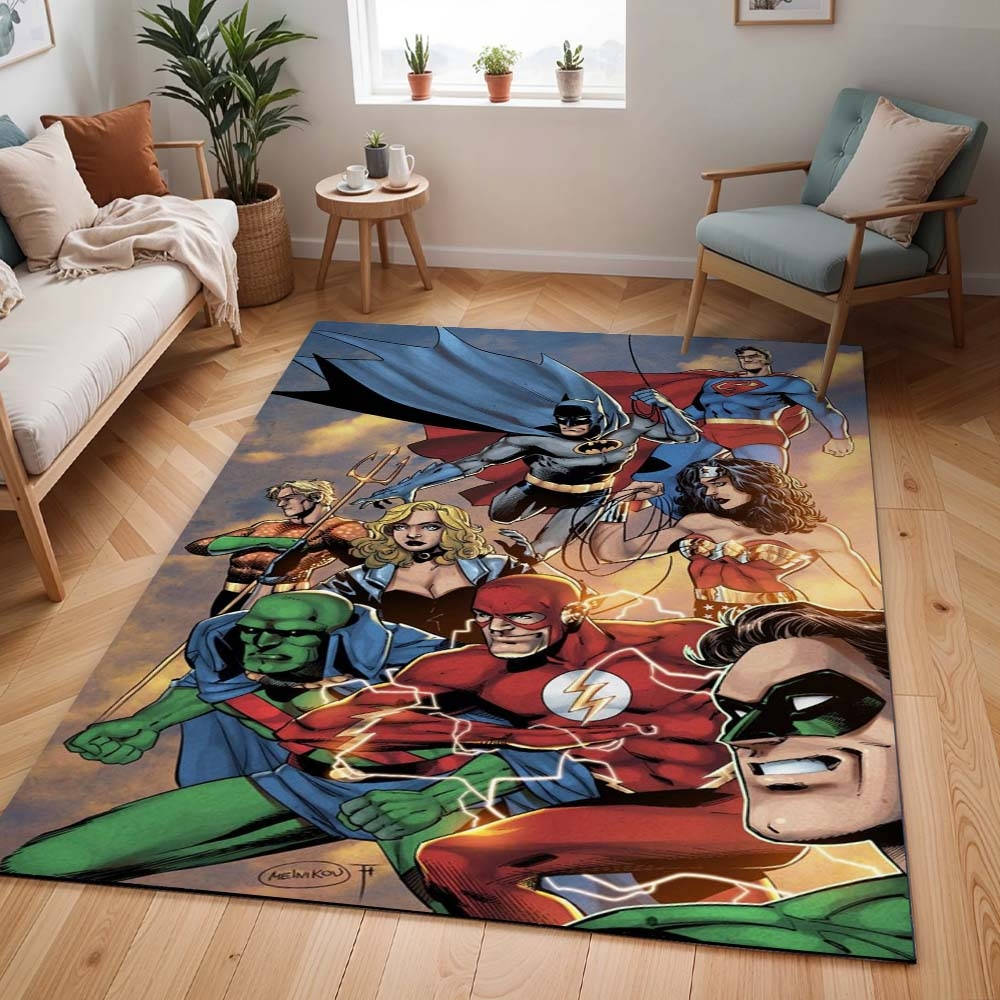 Ligue Des Justiciers Tous Les Personnages 15 Tapis, Tapis de Salon Design Épique et Résistant