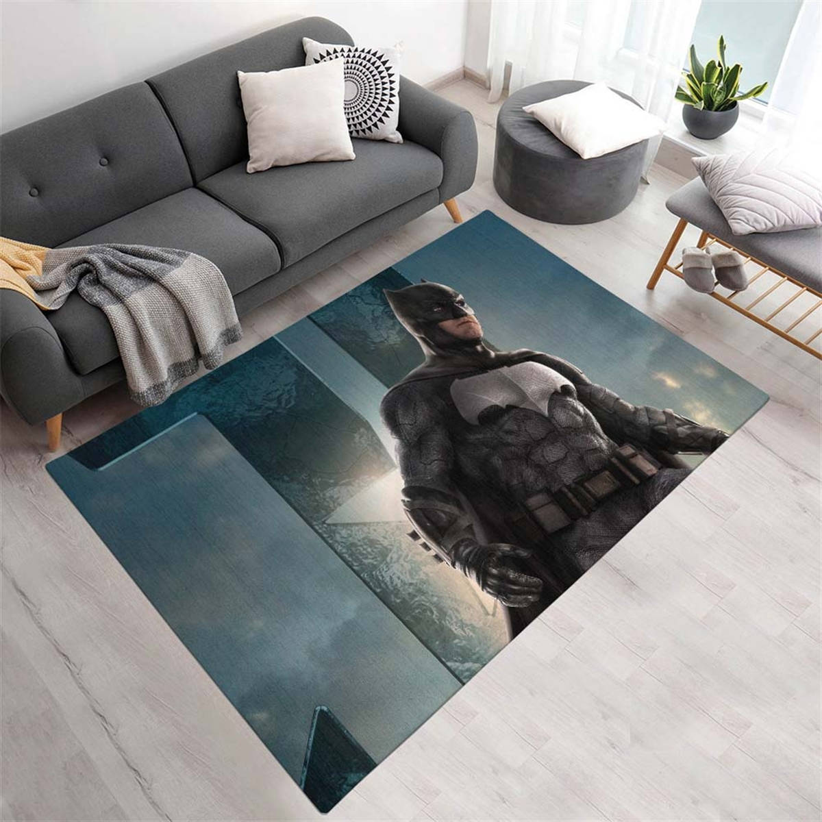 Batman Dans La Ligue Des Justiciers Tapis, Style Comics Moderne Imprimé pour Chambre de Geek