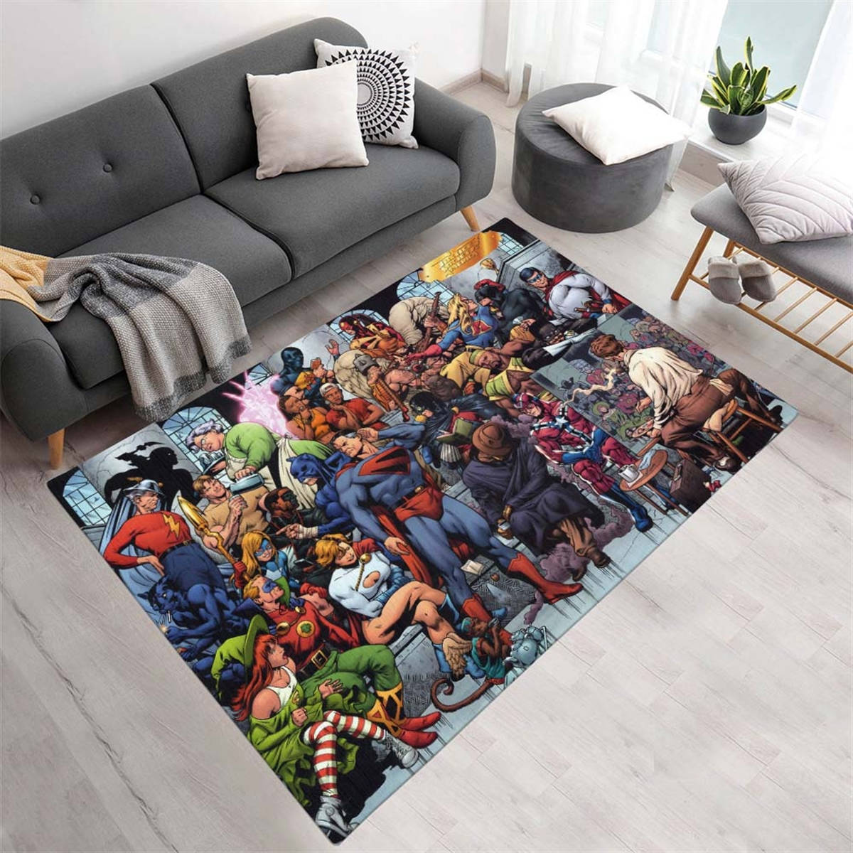 Ligue Des Justiciers Tous Les Personnages 03 Tapis, Grand Tapis de Sol Grand Format Univers DC Comics