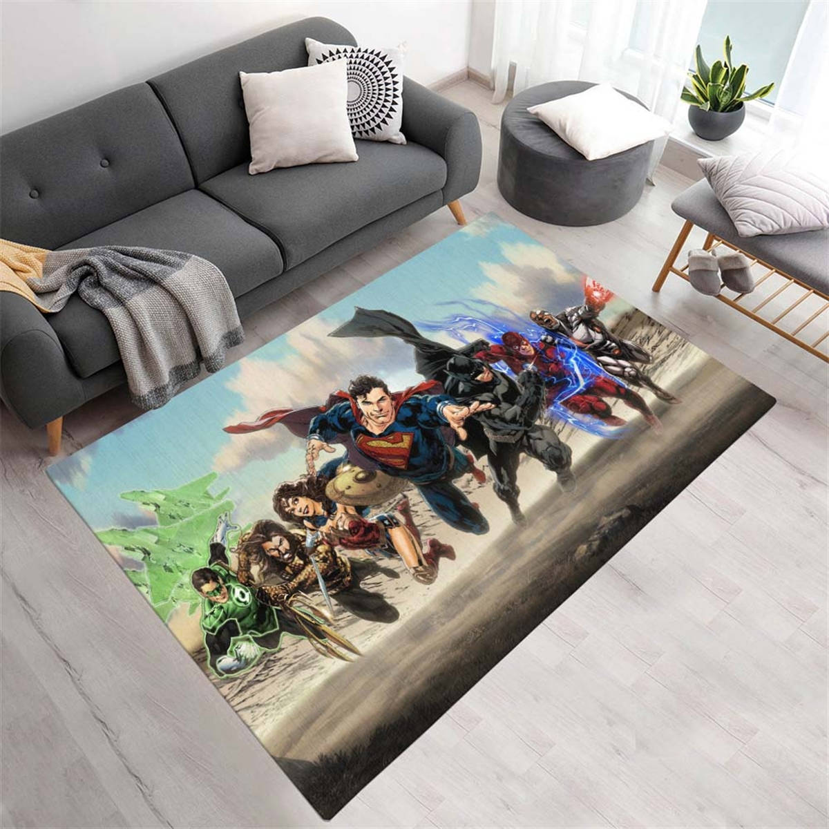 Ligue Des Justiciers Tous Les Personnages 09 Tapis, Idée Cadeau Justice League Antidérapant