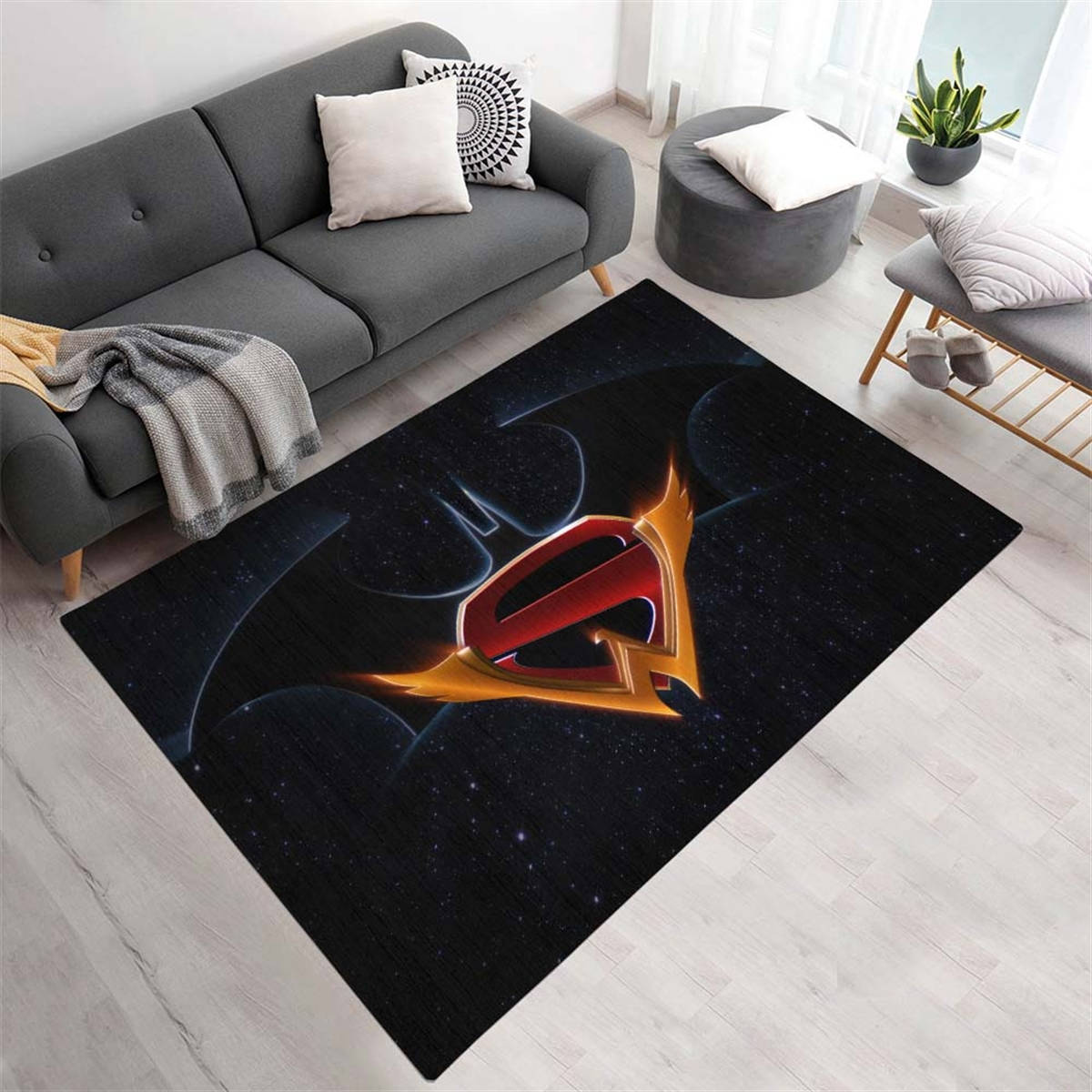 Tous Les Logos De La Ligue Des Justiciers Tapis, Style Comics Moderne Imprimé pour Chambre de Geek