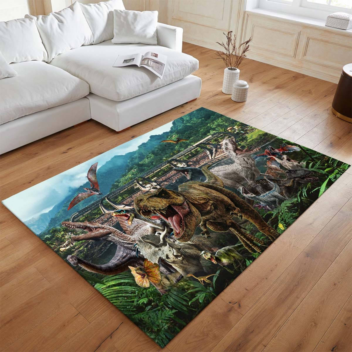 Dinosaures De Jurassic World 1 Tapis de salon, Style Film Culte Imprimé pour Chambre de Geek