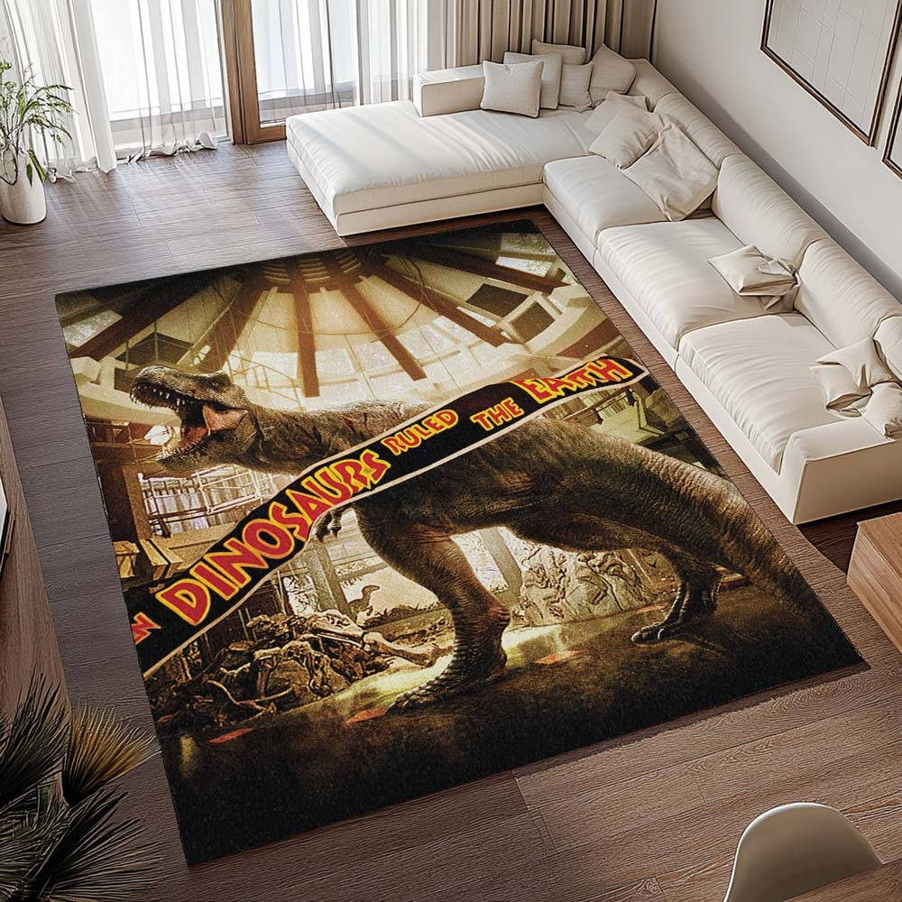 Dinosaures De Jurassic World Au Muse Tapis de salon, Décoration Intérieure Monde Perdu Rectangle Moelleux