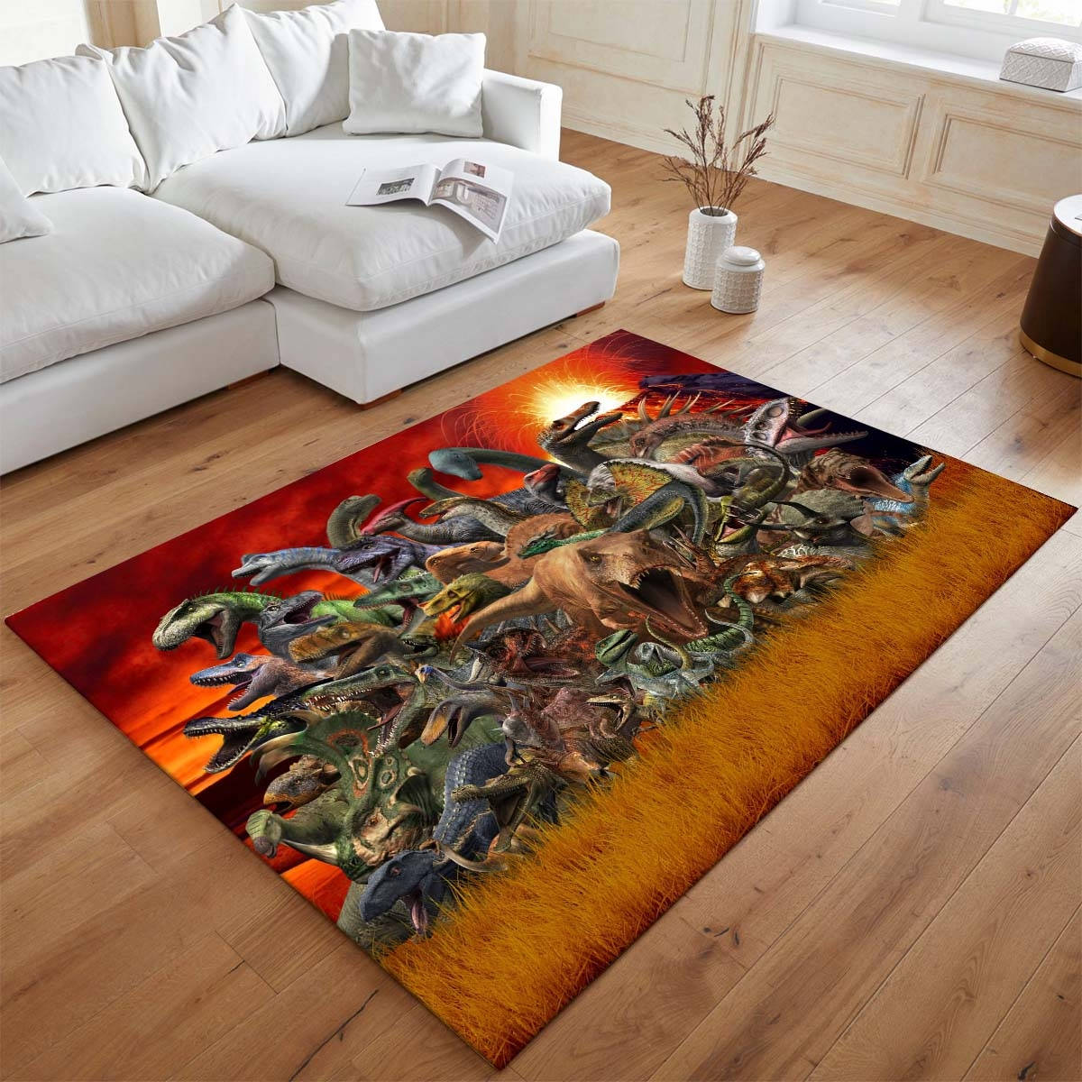 Les Dinosaures De Jurassic World 3 Tapis de salon, Décoration Intérieure Monde Perdu Rectangle Moelleux