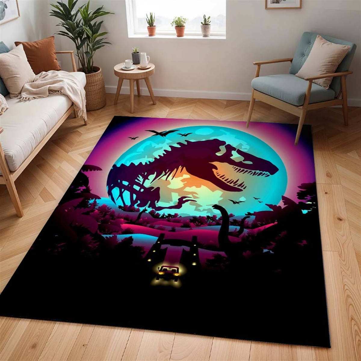 Jurassic World 5 Tapis de salon, Tapis Poil Court Facile à Nettoyer pour Bureau et Salle de Jeux