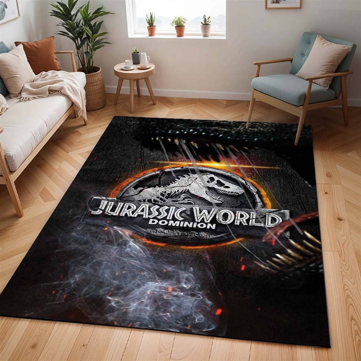 Jurassic World 8 Tapis de salon, Impression Haute Définition Modèle Parc Jurassique